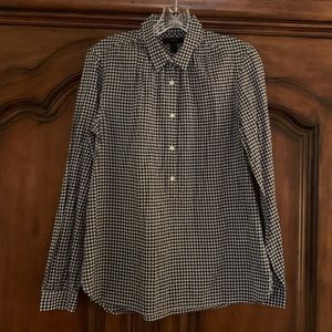 J Crew Gathered Navy Microgingham Popover Shirt